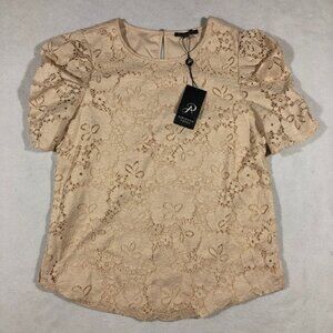 NEW Adrianna Papell Womens Medium Lace Blouse Top Short Sleeve AD1S301161 $79